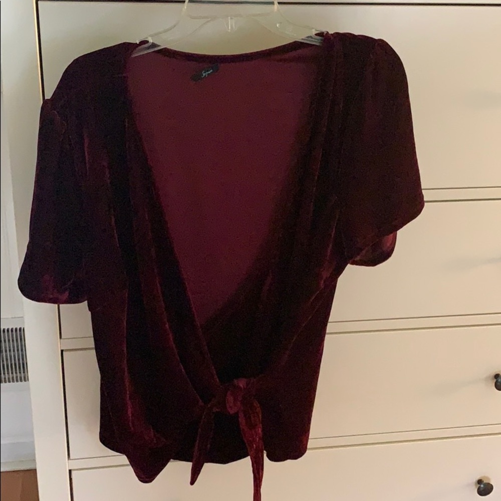 Burgundy Velvet faux wrap top